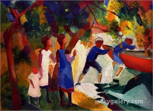 Spielende Kinder am Wasser, August Macke painting